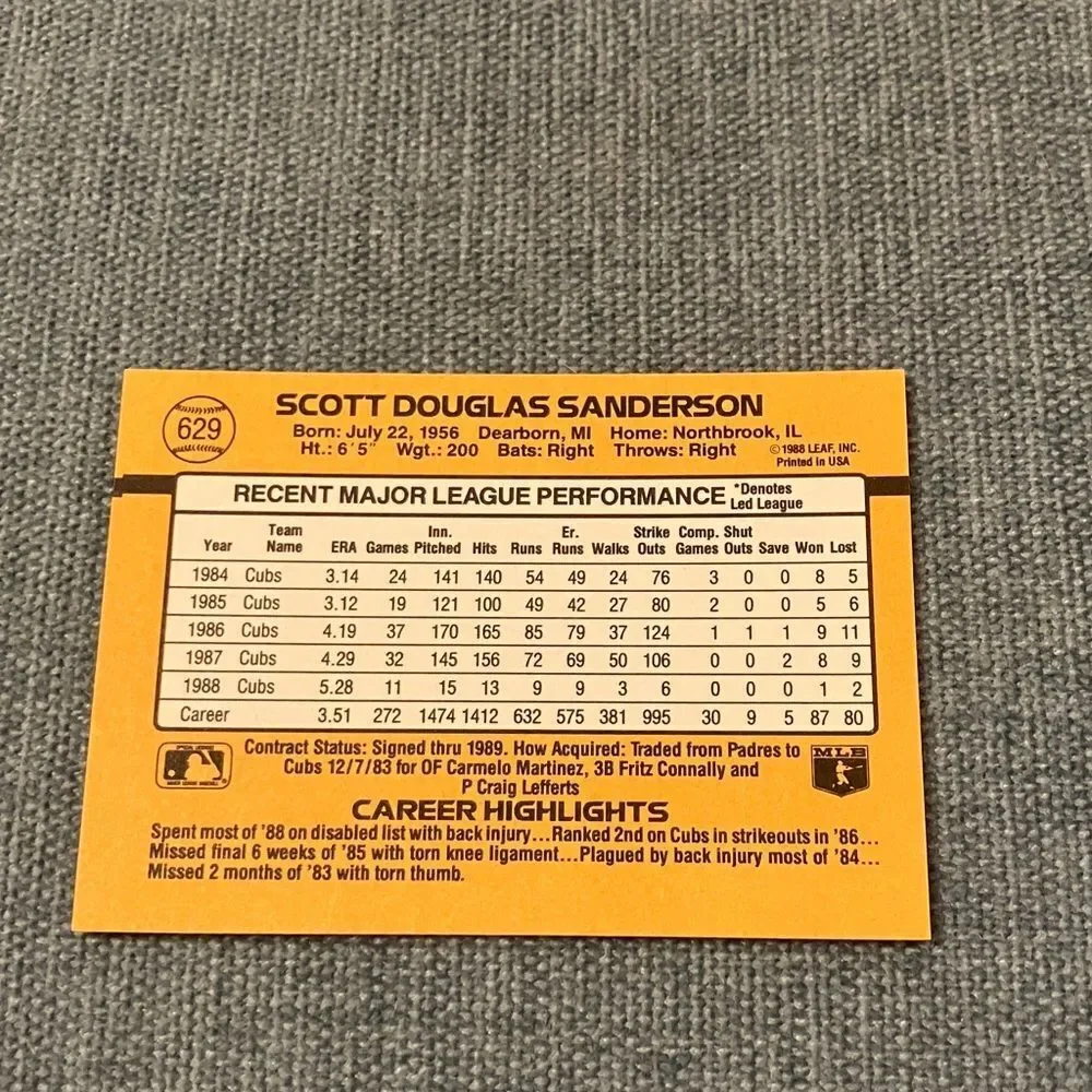 1989 Donruss Chicago Cubs Baseball Card Trading Card